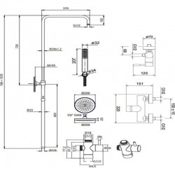 Στήλη Ντουζ 2 Εξόδων με Μπαταρία, Ρυθμιζόμενη 83-144 cm La Torre New Tech 12065-221 Μπρονζέ
